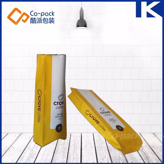 Kraft Paper/ Aluminum Foil Side/ Bottom Gusset Coffee Bean Zipper Packaging Bag with Valve