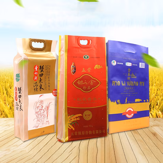 Food Grade Custom 1kg 5kg Plastic Mylar Flat Bottom Side Gusset Packaging Zipper Grain Flour Rice Bag with Handle