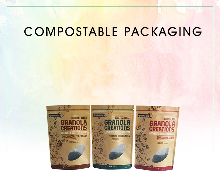 Compostable Plastic Zipper Stand-up Pouch Kraft Paper Zip Lock Pet Food Biodegradable Bag for Dog Cat Treat Fish Feed Candy Snack Coffee Packaging with Window