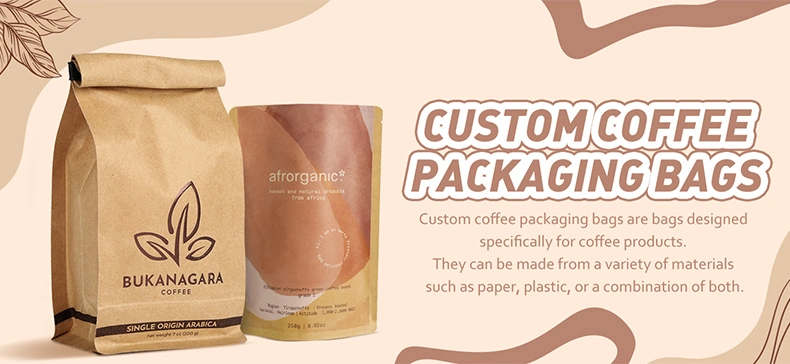 Hot-Stamping Compostable Kraft Paper Stand up Coffee Packaging Flat Bottom Tea Bags