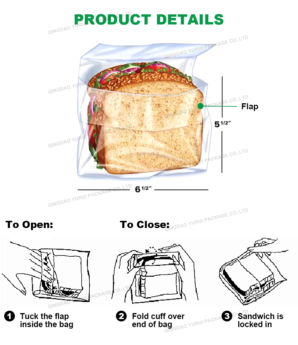 Plastic Custom Printing Packaging Sandwich Size Folp Top Bag