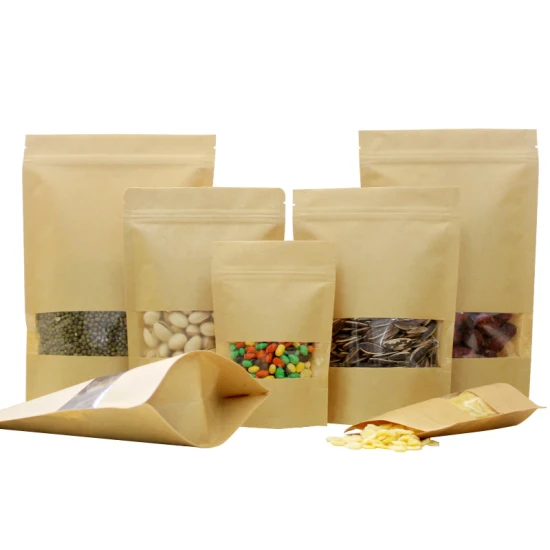 Brown Bags with Food Packaging Biodegradable Window Wholesale Baked Goods Coffee Black Bottle Box Bottom Craft Kraft Paper Bag