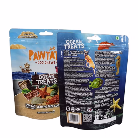 Custom Plastic Packaging Printing Paper Zipper Resealable Heavy Duty Dry Wet Pet Treats Snack Extra Large Dog Cat Fish Animal Feed Pet Food Bag